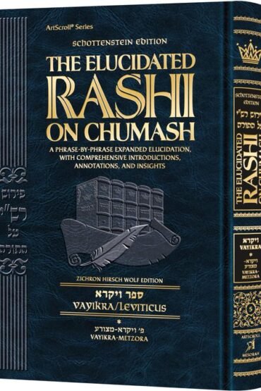 The Elucidated Rashi on Chumash, Vayikra/Leviticus, blue and gold book.
