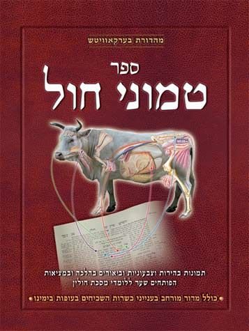 Hebrew book cover with cow anatomy illustration and "Sefer Timnei Chol" title.