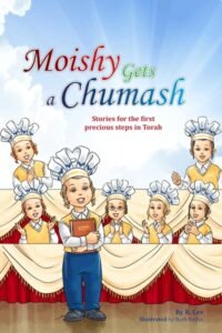 Book cover for Moishy Gets a Chumash featuring young boys.