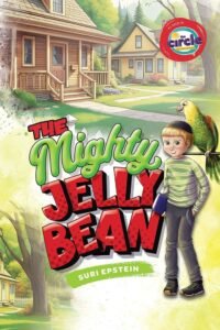 Book cover featuring a boy, a parrot, and suburban houses.