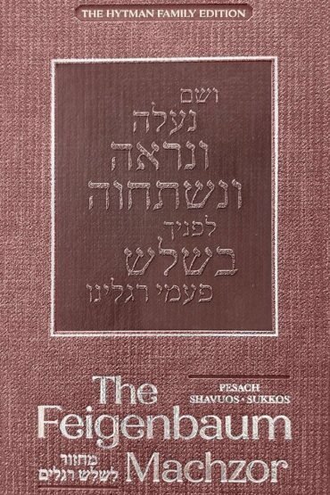 The Feigenbaum Machzor book cover with silver Hebrew lettering.