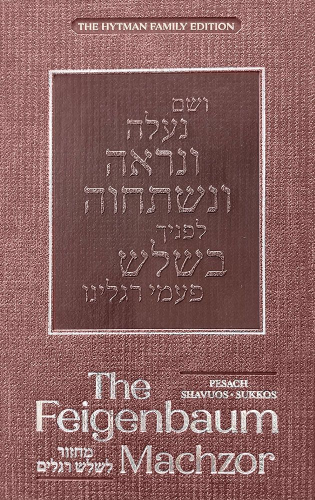 The Feigenbaum Machzor book cover with silver Hebrew lettering.