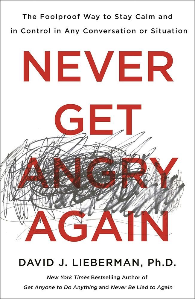 Book cover for 'Never Get Angry Again' by David Lieberman.