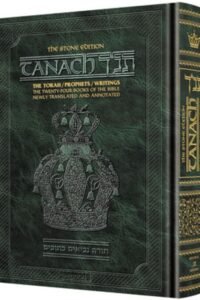 The Stone Edition Tanach book with green textured cover.